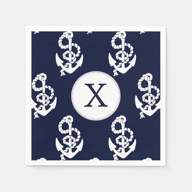 Personalized Monogram Navy Blue Anchor Nautical Napkin (Front)