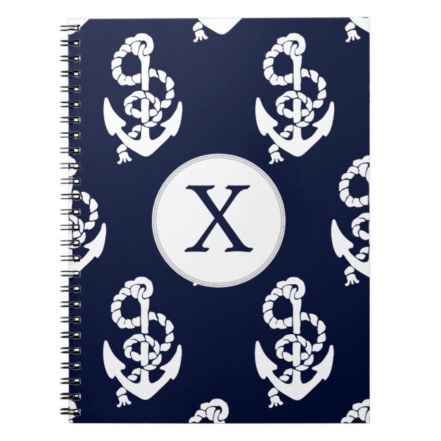 Personalized Monogram Navy Blue Anchor Nautical Notebook (Front)
