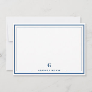 Personalized Monogram Navy Blue Border Stationery Card