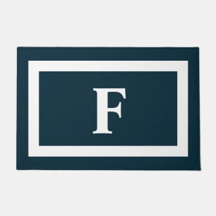 Personalized Monogram Navy Blue White Initial Doormat