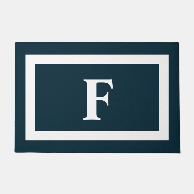 Personalized Monogram Navy Blue White Initial Doormat (Front)