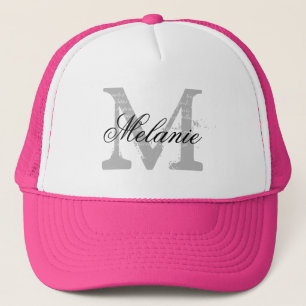 Personalized monogram neon pink hat for bridesmaid