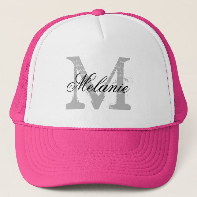 Personalized monogram neon pink hat for bridesmaid (Front)