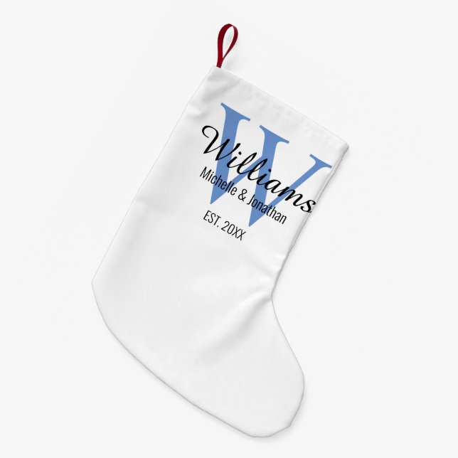 Personalized Monogram Newlywed Blue Small Christmas Stocking (Front (Hanging))