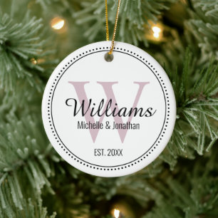 Personalized Monogram Newlywed Blush Pink Ceramic  Ornament