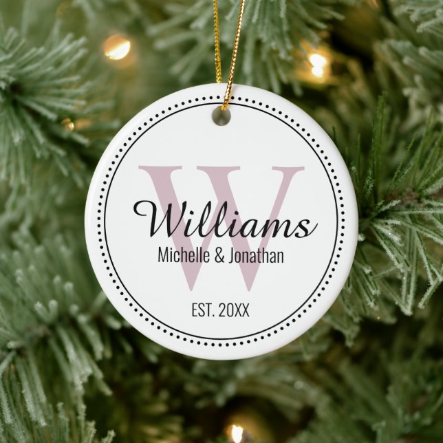 Personalized Monogram Newlywed Blush Pink Ceramic Ornament (Tree)