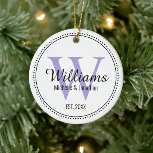 Personalized Monogram Newlywed Lavender Ceramic Ornament