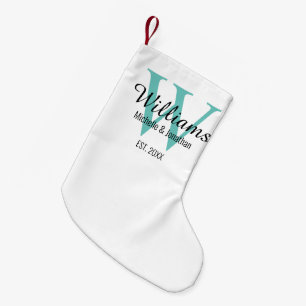 Personalized Monogram Newlywed Teal Green Small Christmas Stocking