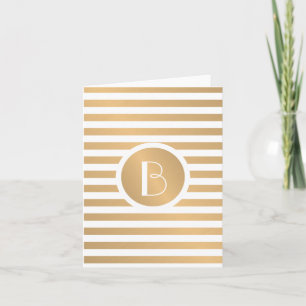 Personalized Monogram Note Cards with Gold Stripes