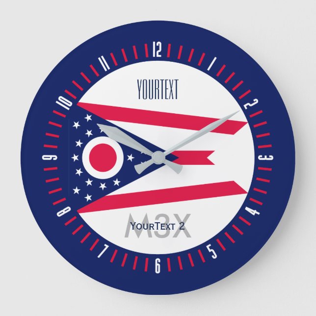 Personalized Monogram Ohio State Flag on a Large Clock (Front)