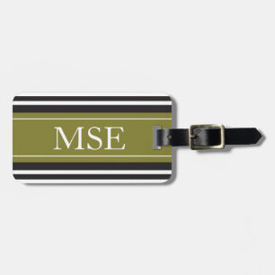 Personalized Monogram Olive Green Black Stripes Luggage Tag