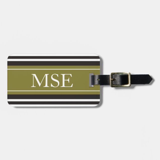 Personalized Monogram Olive Green Black Stripes Luggage Tag (Front Horizontal)