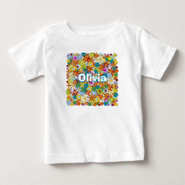 Personalized Monogram or Name Floral Pattern Baby T-Shirt (Front)