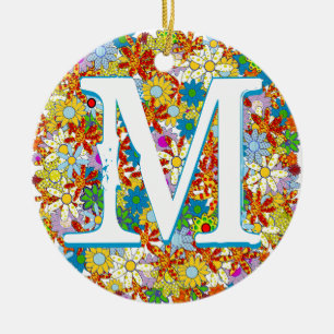Personalized Monogram or Name Floral Pattern Ceramic Ornament