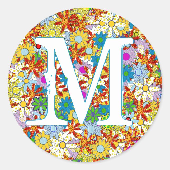 Personalized Monogram or Name Floral Pattern Classic Round Sticker (Front)