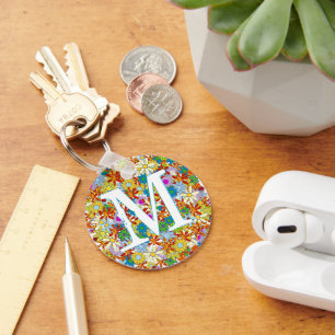 Personalized Monogram or Name Floral Pattern Keychain