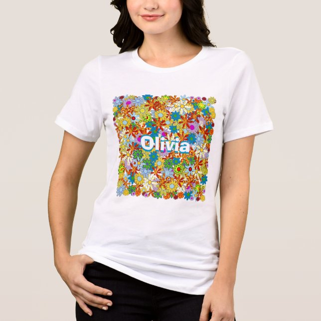 Personalized Monogram or Name Floral Pattern Tri-Blend Shirt (Front)