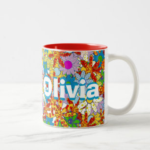 Personalized Monogram or Name Floral Pattern Two-Tone Coffee Mug