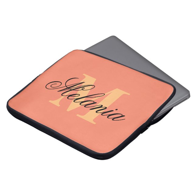 Personalized monogram orange colour laptop sleeve (Front Top)