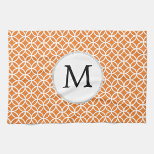 Personalized Monogram Orange double rings pattern Kitchen Towel