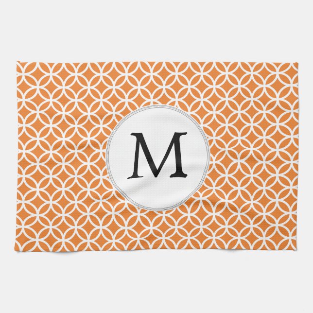 Personalized Monogram Orange double rings pattern Kitchen Towel (Horizontal)