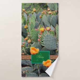 Personalized Monogram Orange Prickly Pear Cactus 2 Bath Towel