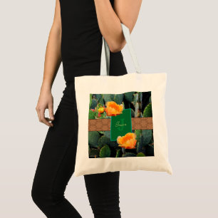 Personalized Monogram Orange Prickly Pear Cactus 2 Tote Bag