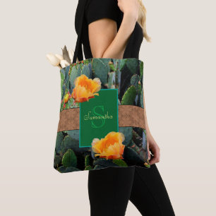 Personalized Monogram Orange Prickly Pear Cactus 2 Tote Bag