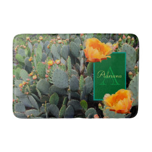 Personalized Monogram Orange Prickly Pear Cactus Bath Mat