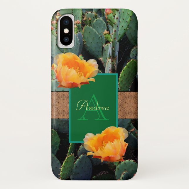 Personalized Monogram Orange Prickly Pear Cactus Case-Mate iPhone Case (Back)