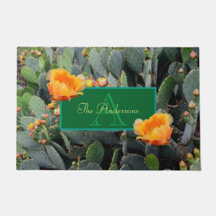 Personalized Monogram Orange Prickly Pear Cactus Doormat