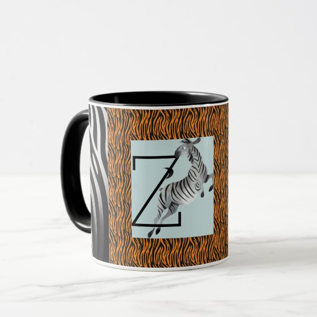 Personalized Monogram orange Zebra Stripes pattern Mug (Front Left)