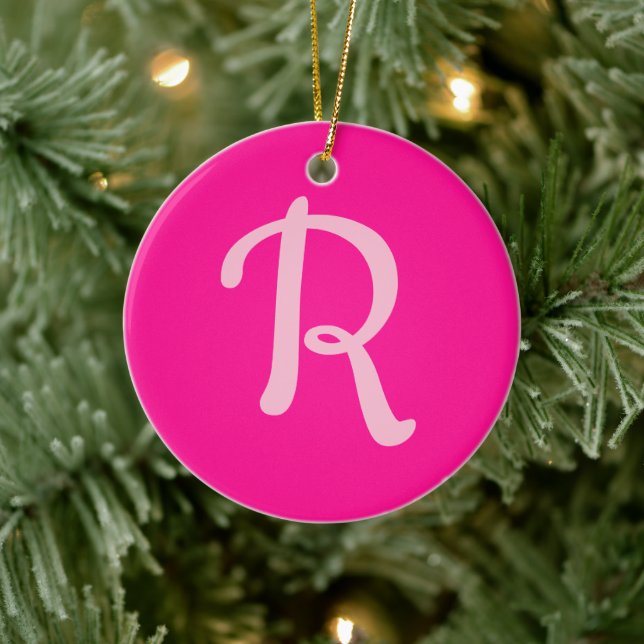 Personalized Monogram Pastel and Hot Pink Ceramic Ornament (Tree)