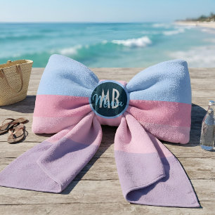 Personalized Monogram Pastel Pink & Blue Stripe Beach Towel