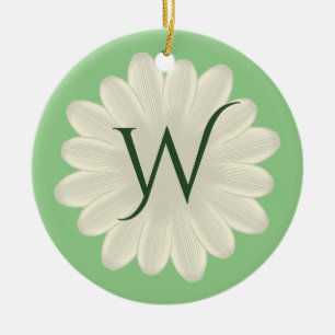Personalized Monogram Photo Floral Daisy Ceramic Ornament