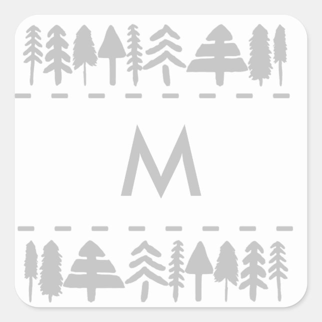 Personalized Monogram Pine Trees Square Stickers (Front)