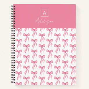 Personalized Monogram Pink Bow Pattern Notebook