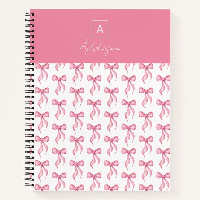 Personalized Monogram Pink Bow Pattern Notebook (Front)