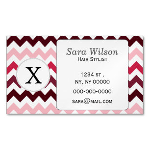 Personalized Monogram Pink Chevron ZigZag Pattern Magnetic Business Card