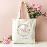 Personalized Monogram Pink Flowers  Tote Bag<br><div class="desc">The Personalized Monogram Pink Flowers Tote Bag is a beautifully elegant gift, perfect for bridesmaids or bachelorette celebrations. Featuring a delicate watercolor design with pink flowers and greenery, this tote can be customized with a letter and name for a personal touch. Its charming monogram and floral accents make it a...</div>