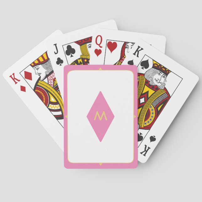 Personalized Monogram Pink Gold Vintage Playing Cards (Back)