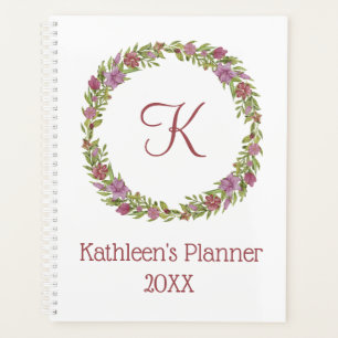 Personalized Monogram Pink & Green Floral Wreath  Planner