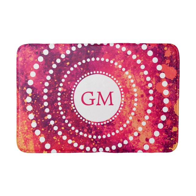 Personalized Monogram Pink Paint Splatter Dot Art Bath Mat (Front)
