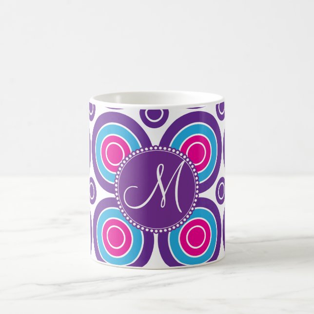 Personalized Monogram Pink Purple Circle Pattern Coffee Mug (Center)