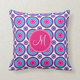 Personalized Monogram Pink Purple Circle Pattern Throw Pillow