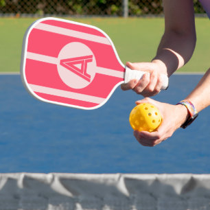 Personalized Monogram Pink Red Stripe Pickleball Paddle