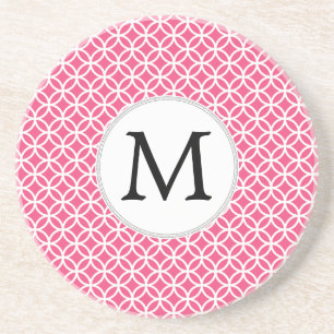Personalized Monogram Pink rings pattern Coaster