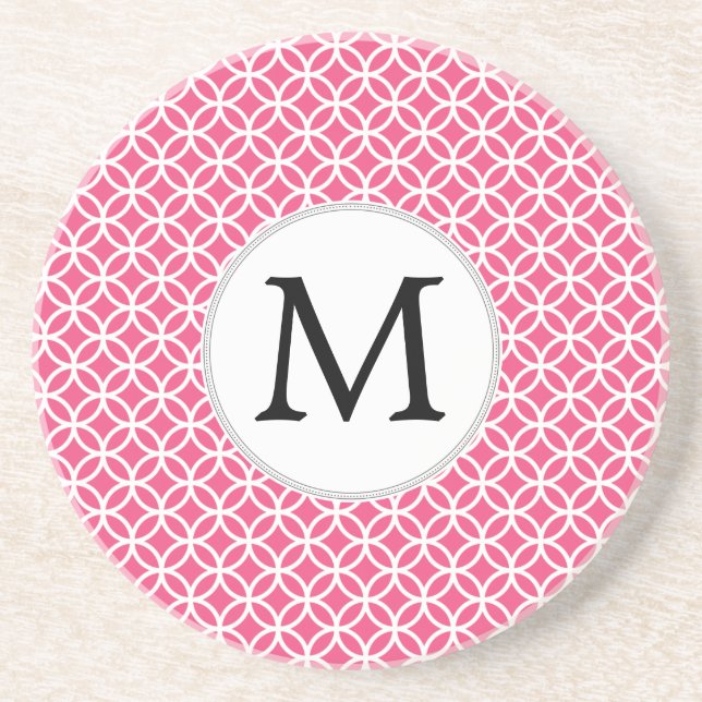 Personalized Monogram Pink rings pattern Coaster (Front)