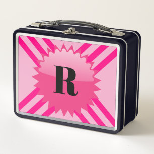 Personalized Monogram Pink Stripe Metal Lunch Box