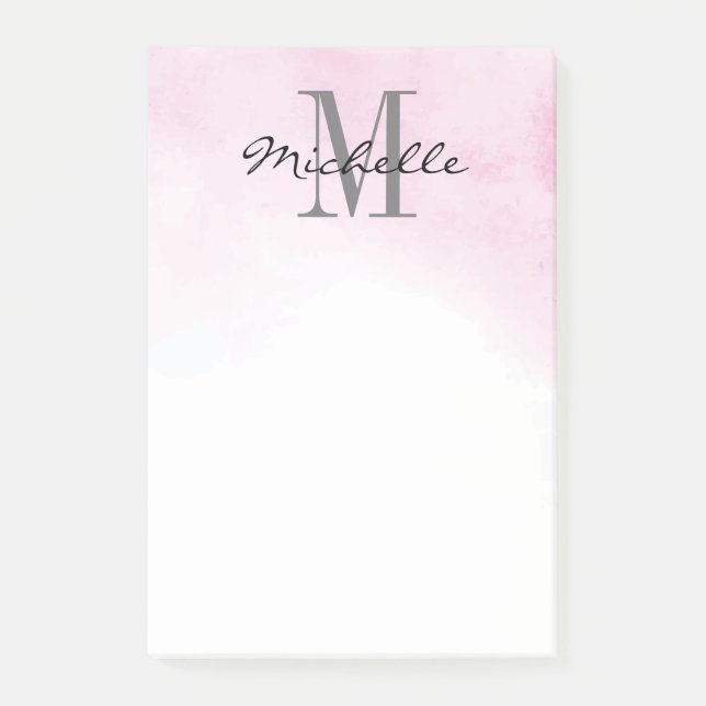Personalized Monogram Pink Watercolor | Modern Min Post-it Notes (Front)
